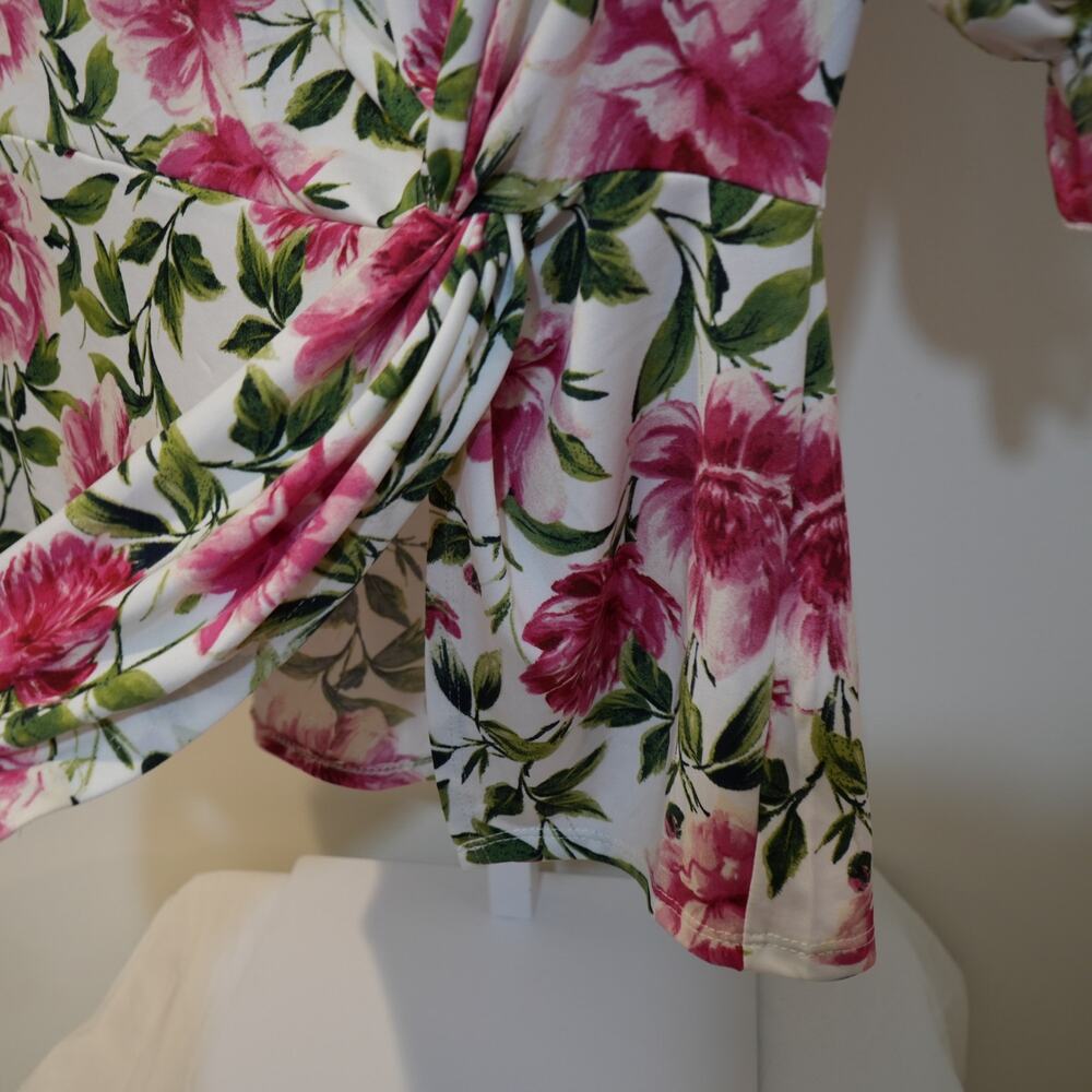 Perseption Concept Women Floral Twist Front Blouse Medium Pink Green Cottagecore - Picture 7 of 7
